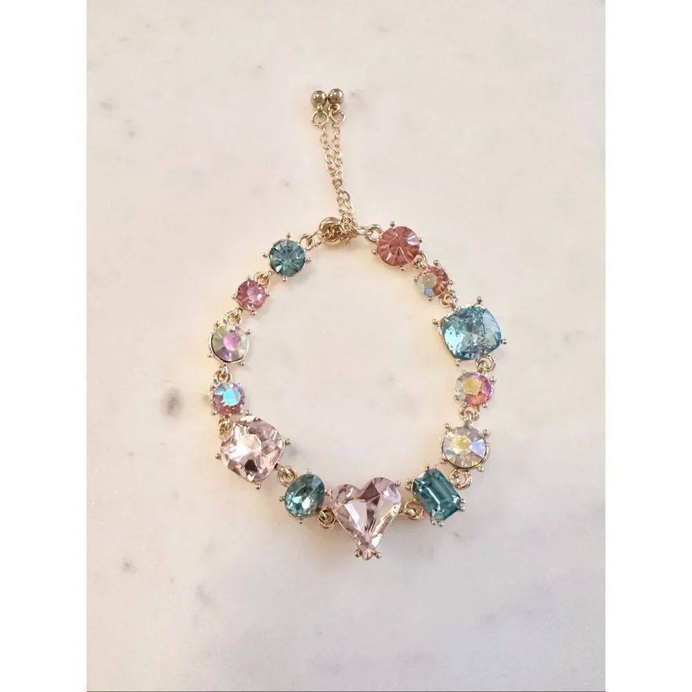 Iridescent pink and blue rhinestone toggle friendship bracelet